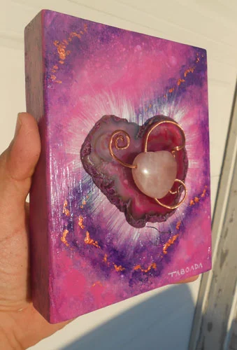 Pink Agate With Rose Quartz Heart